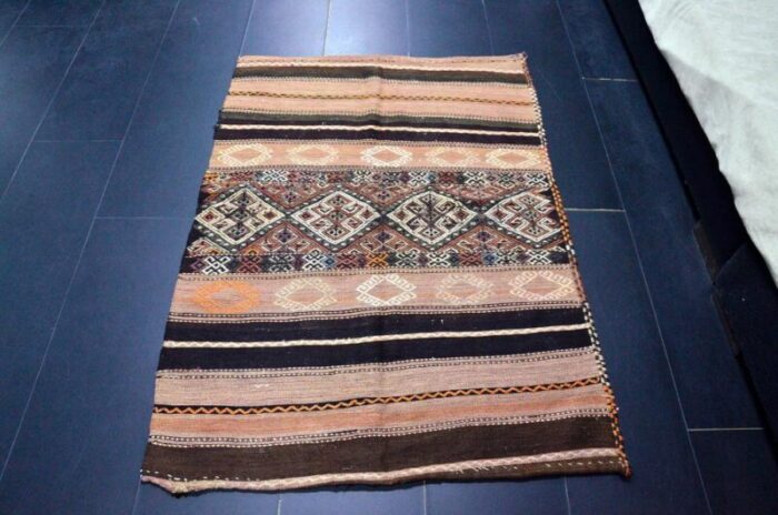 handmade striped wool kilim rug 1960s 1273