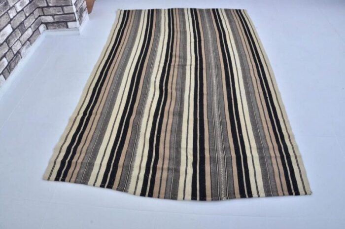 handmade striped wool kilim rug 1960s 3593