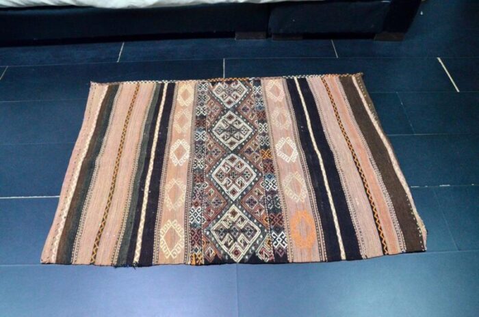 handmade striped wool kilim rug 1960s 3980