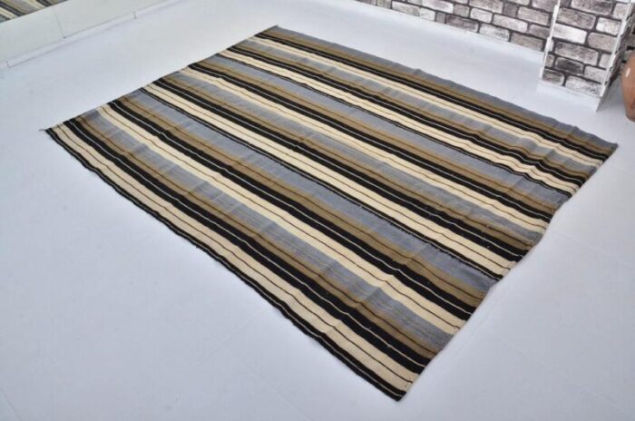 handmade striped wool kilim rug 1960s 4090