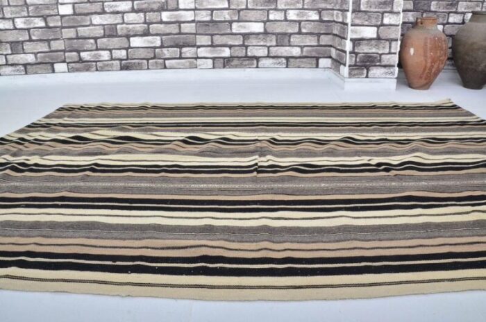 handmade striped wool kilim rug 1960s 4884