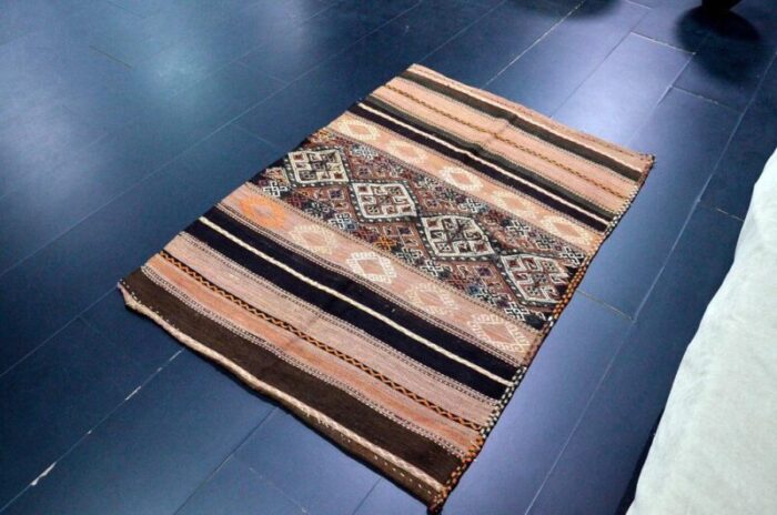 handmade striped wool kilim rug 1960s 4958