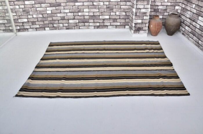 handmade striped wool kilim rug 1960s 5416