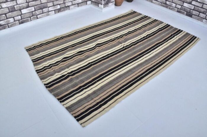 handmade striped wool kilim rug 1960s 6210