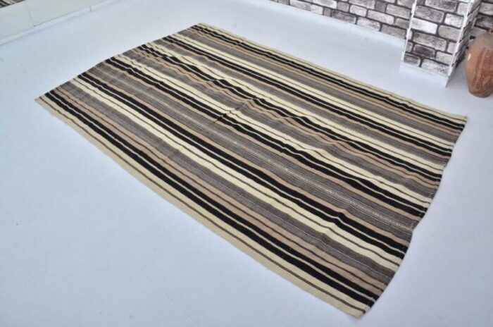 handmade striped wool kilim rug 1960s 6383