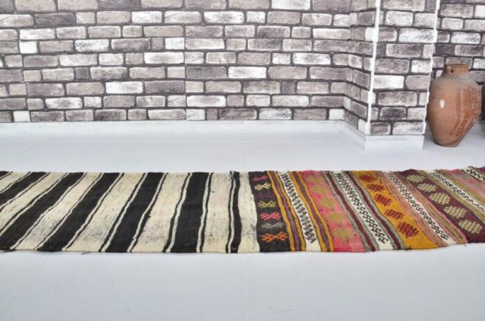 handmade striped wool kilim runner rug 1960s 2690