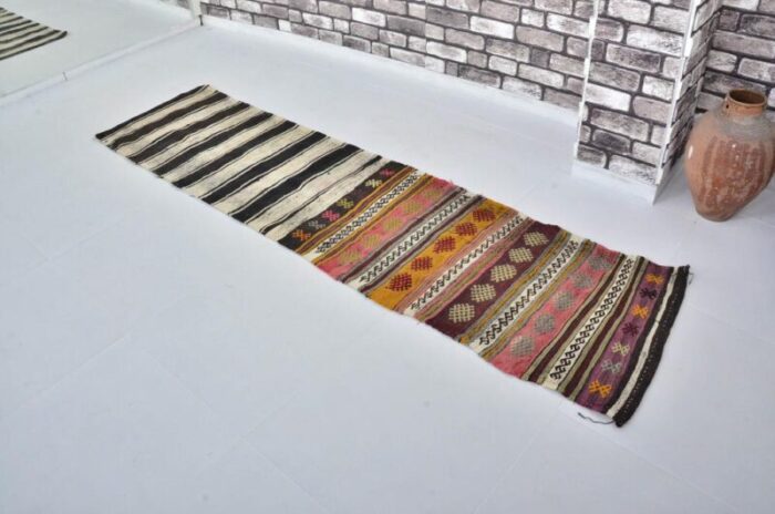 handmade striped wool kilim runner rug 1960s 3975