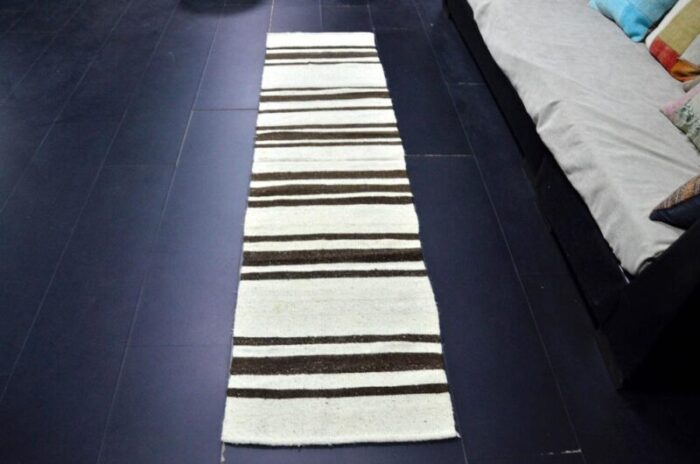 handmade striped wool kilim runner rug 1960s 5385