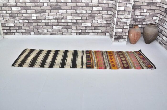 handmade striped wool kilim runner rug 1960s 7838