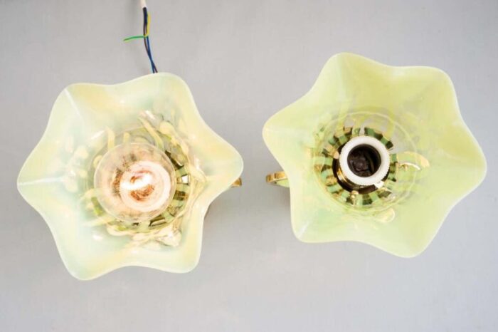 hanging lamps with original opaline glass shades 1910s set of 2 5