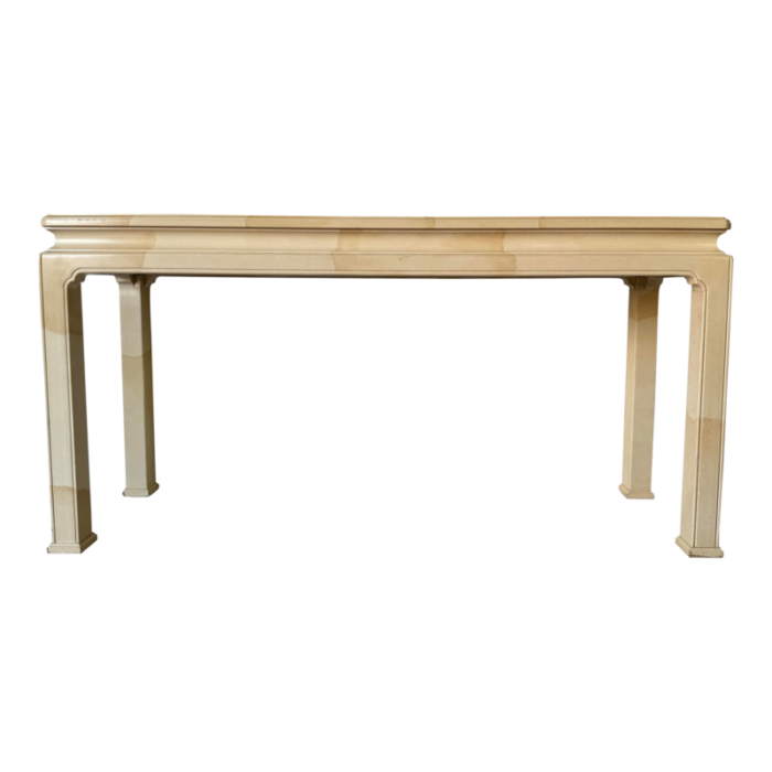 henredon goatskin finish lacquered chinoiserie console table 7327