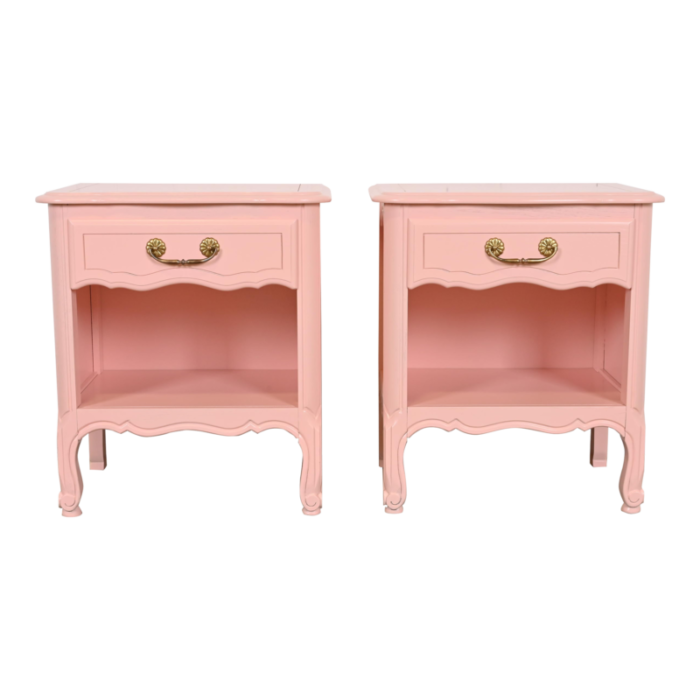 henredon style french provincial louis xv pink lacquered nightstands newly refinished 4960