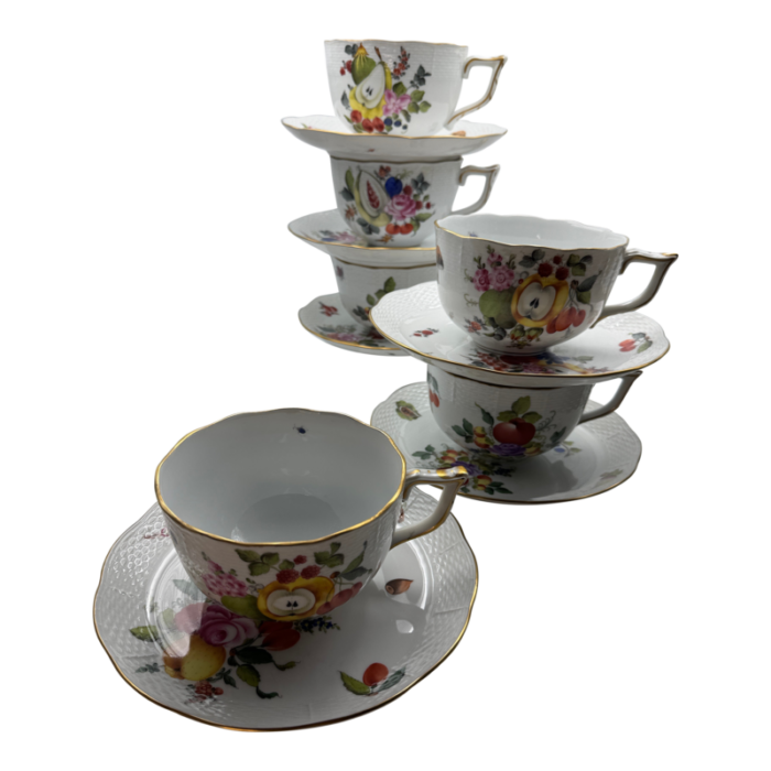 herend original fruits and flowers bfr 700 set of 6 soup cups and 6 soup cup saucers 7459