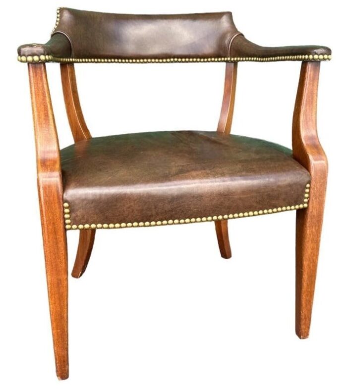 hickory chair company leather and mahogany club chairs vintage mid 20th century a pair 7696