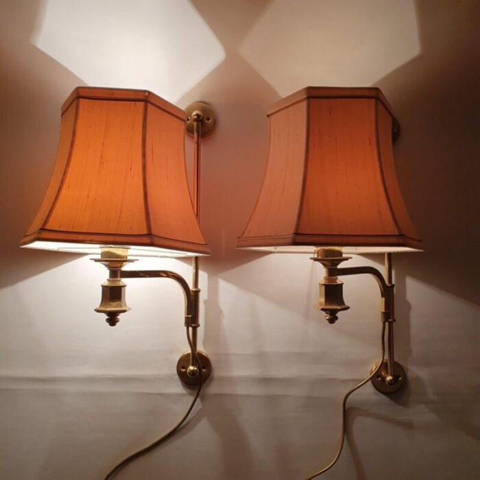 hollywood regency brass wall lamps 1960s set of 2 10