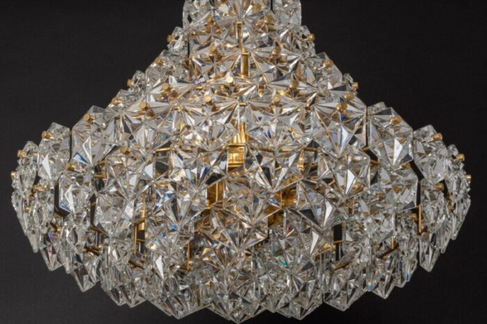 huge brass and crystal glass chandelier by kinkeldey germany 1970s 9