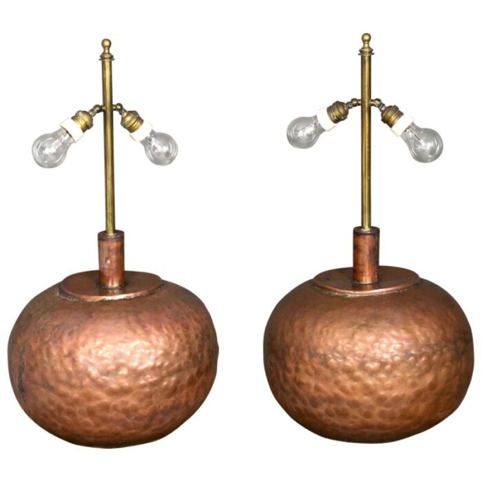 huge copper brass table lamps italy 1970s set of 2 1