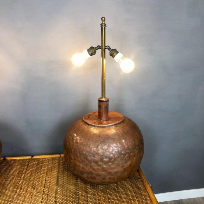 huge copper brass table lamps italy 1970s set of 2 7