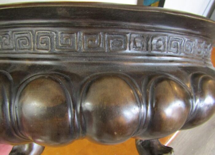 huge round lion jardiniere planter in embossed copper and bronze 19th century 2356