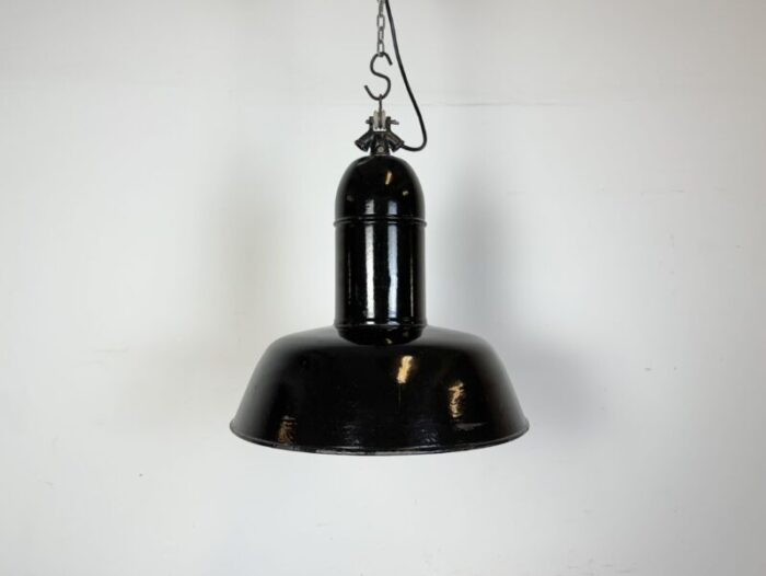 industrial black enamel factory lamp with cast iron top 1930s 0195