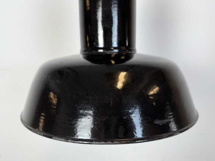 industrial black enamel factory lamp with cast iron top 1930s 2448