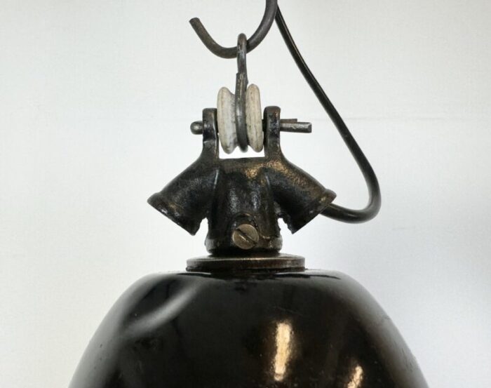 industrial black enamel factory lamp with cast iron top 1930s 6839