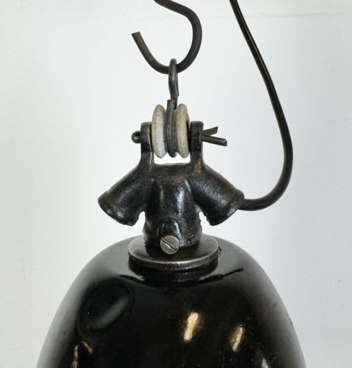 industrial black enamel factory lamp with cast iron top 1930s 8771