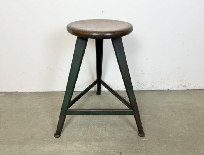 industrial dark green workshop stool 1960s 9375