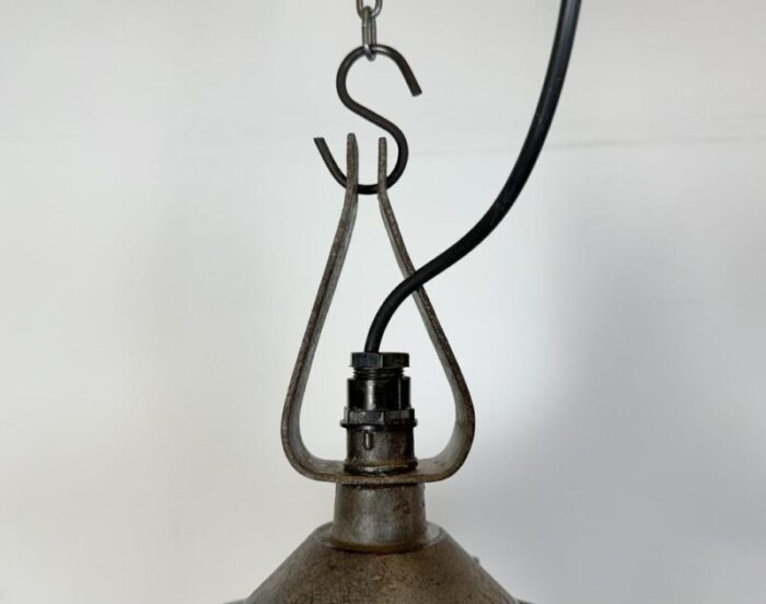 industrial green enamel factory pendant lamp in cast iron 1960s 0211