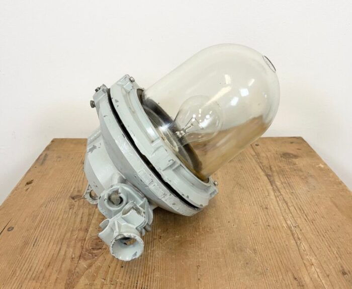 industrial grey cast aluminium explosion proof lamp from elektrosvit 1970s 11