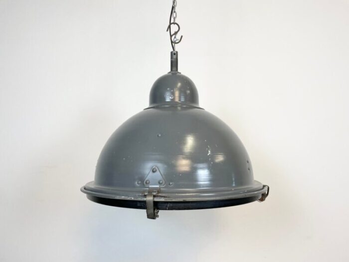 industrial grey pendant lamp with clear glass cover 1970s 1