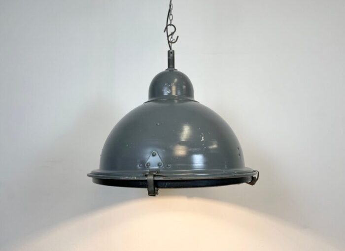 industrial grey pendant lamp with clear glass cover 1970s 13