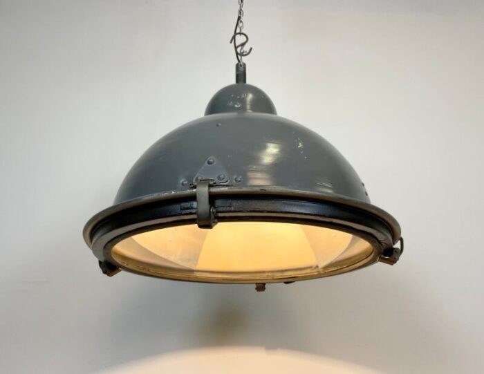 industrial grey pendant lamp with clear glass cover 1970s 15