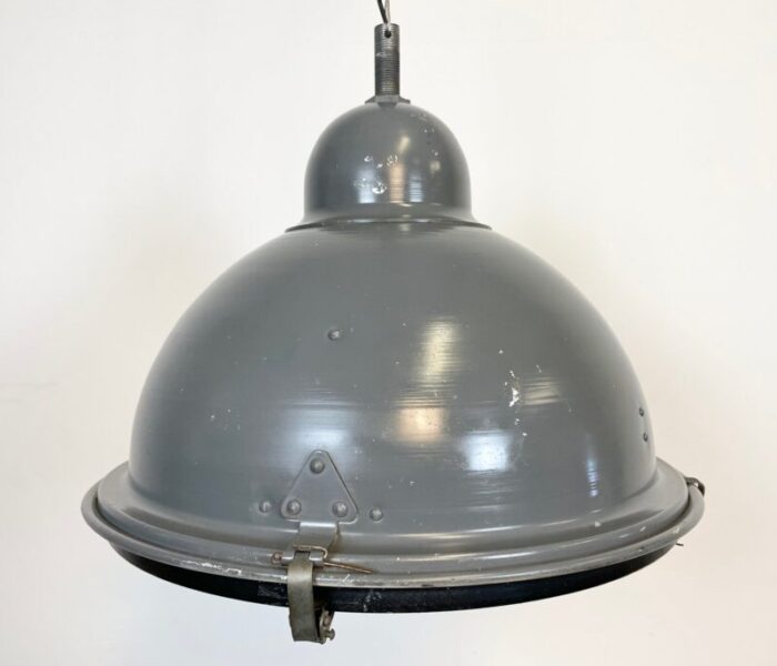 industrial grey pendant lamp with clear glass cover 1970s 2