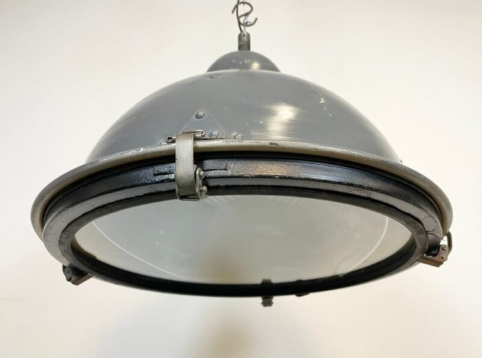 industrial grey pendant lamp with clear glass cover 1970s 5