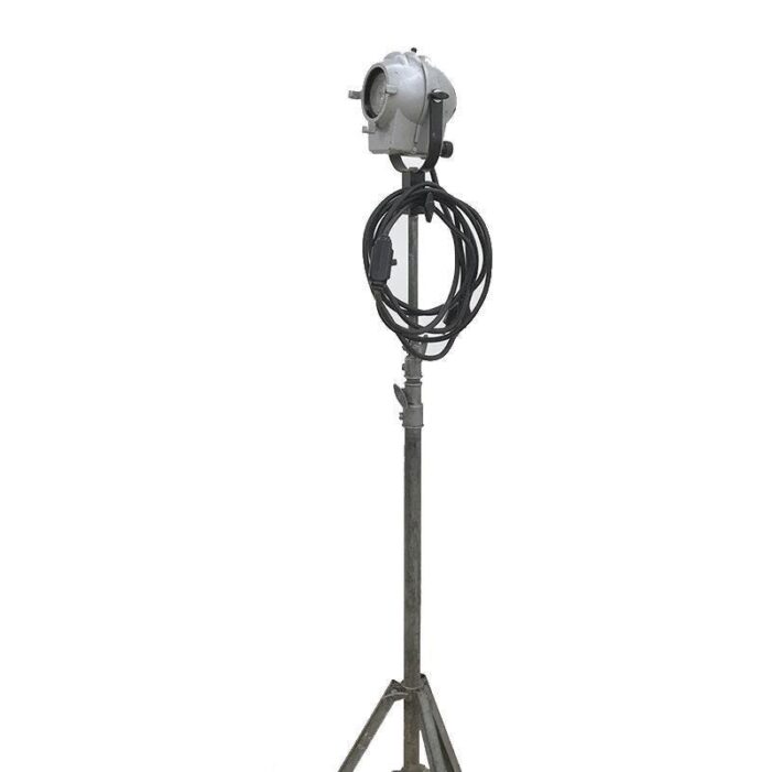 industrial tripod floor lamp with spotlight 1950s 5