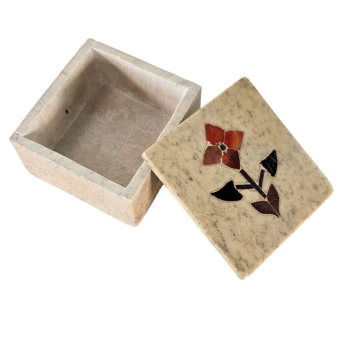 inlay stone marble flora jewelry box with lid 5839