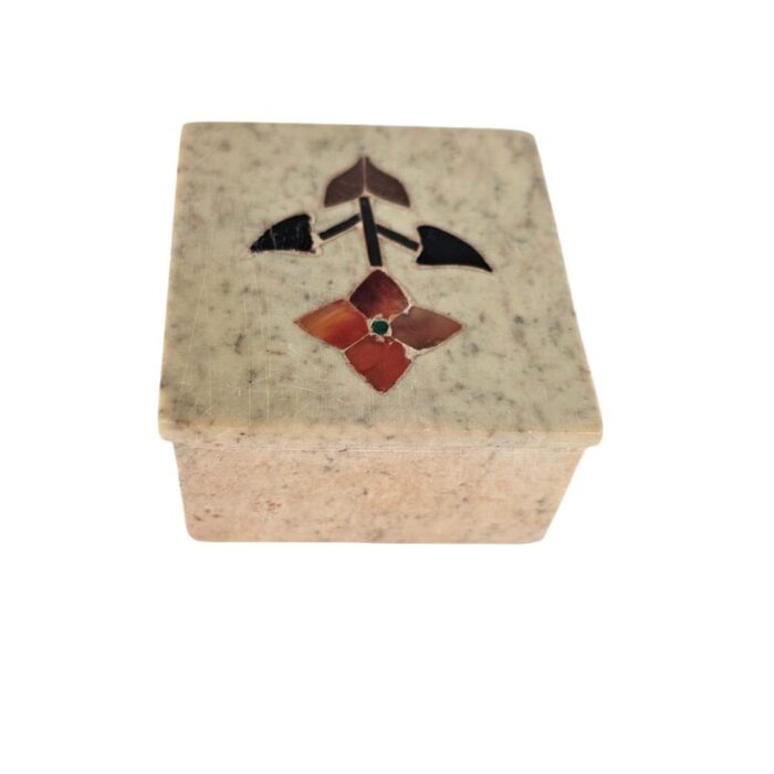 inlay stone marble flora jewelry box with lid 9028