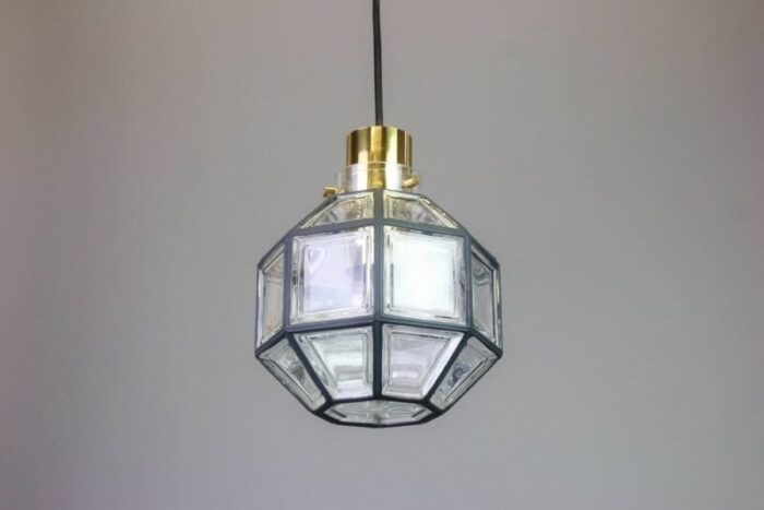 iron and clear glass pendant lights from limburg germany 1960s 4