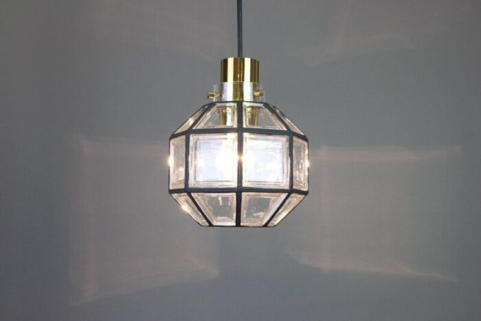 iron and clear glass pendant lights from limburg germany 1960s 5