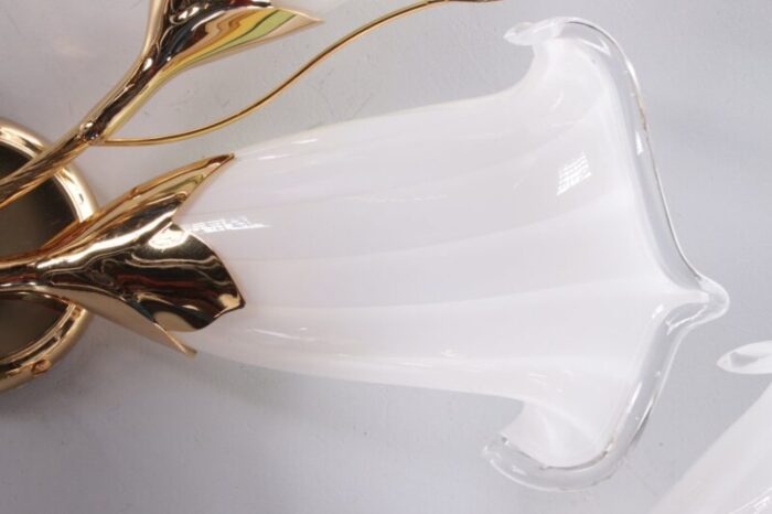 italian 24 kt gold plated tulip glass wall lamps 1970 set of 3 2