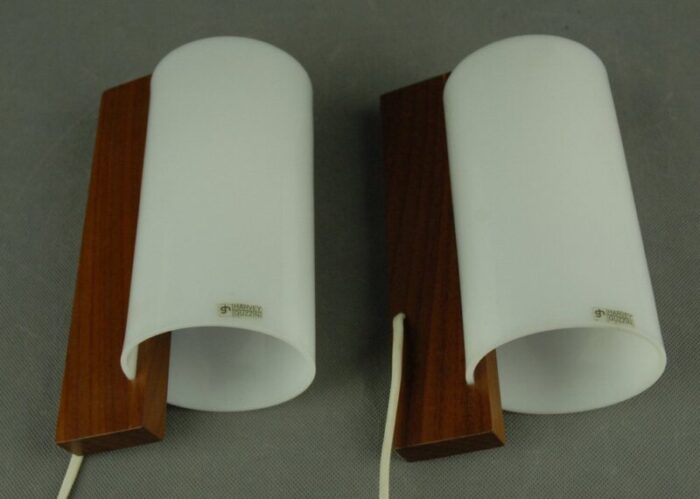 italian acrylic glass teak wall lamps by luigi massoni for guzzini 1960s set of 2 1