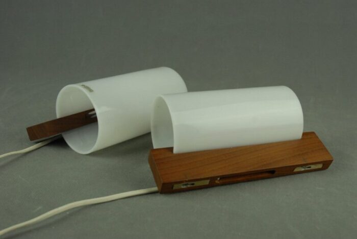 italian acrylic glass teak wall lamps by luigi massoni for guzzini 1960s set of 2 9