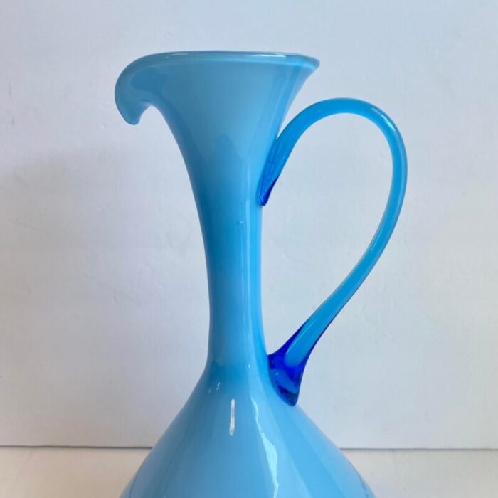 italian art glass pitcher sky blue cased glass turquoise vessel attributed to empoli italy 2775