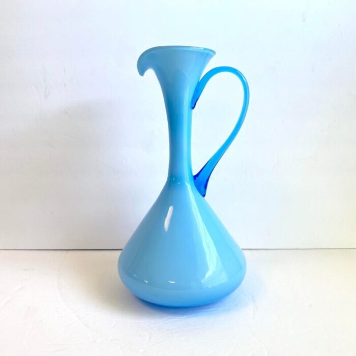 italian art glass pitcher sky blue cased glass turquoise vessel attributed to empoli italy 4493