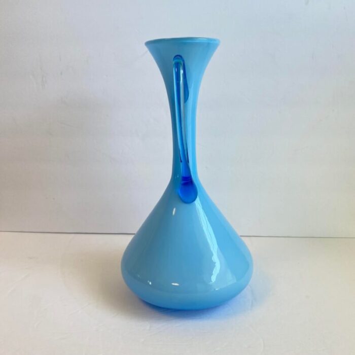 italian art glass pitcher sky blue cased glass turquoise vessel attributed to empoli italy 7132