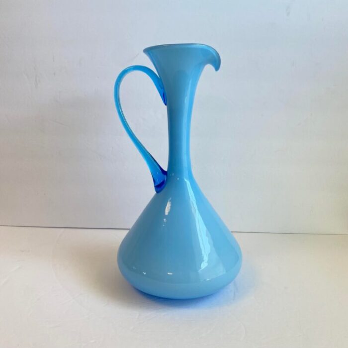 italian art glass pitcher sky blue cased glass turquoise vessel attributed to empoli italy 7621