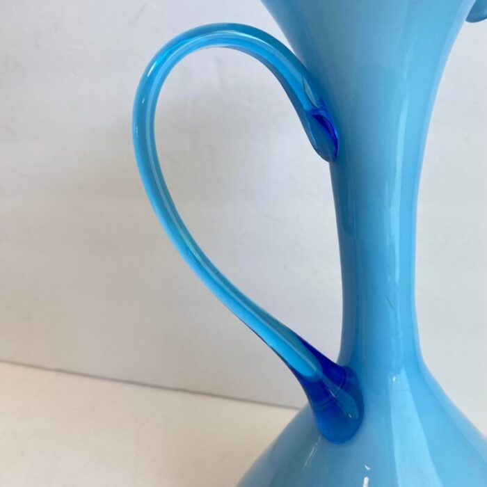 italian art glass pitcher sky blue cased glass turquoise vessel attributed to empoli italy 7629