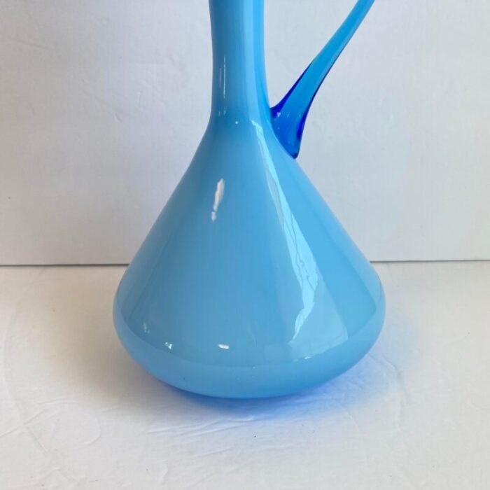 italian art glass pitcher sky blue cased glass turquoise vessel attributed to empoli italy 8227