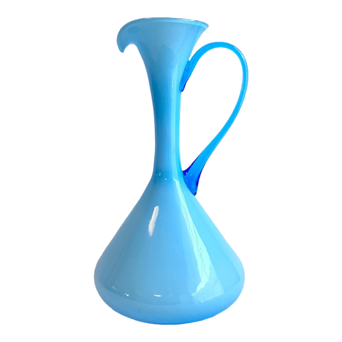 italian art glass pitcher sky blue cased glass turquoise vessel attributed to empoli italy 9889